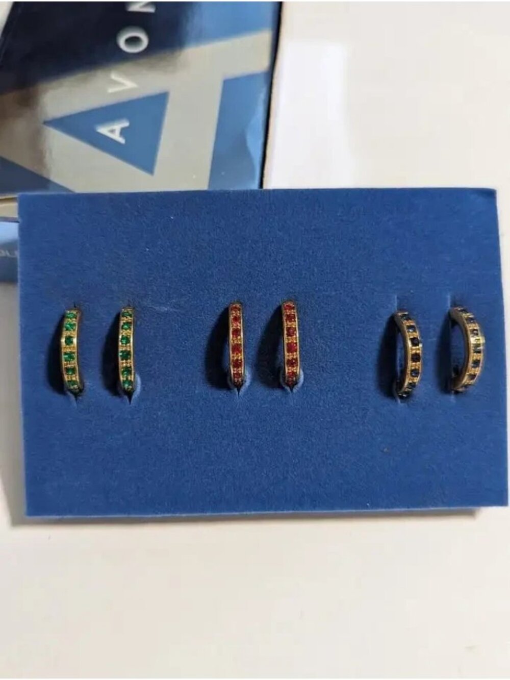 Avon Precious Colored Ruby Emerald Sapphire Hoop Earrings 3 Pair